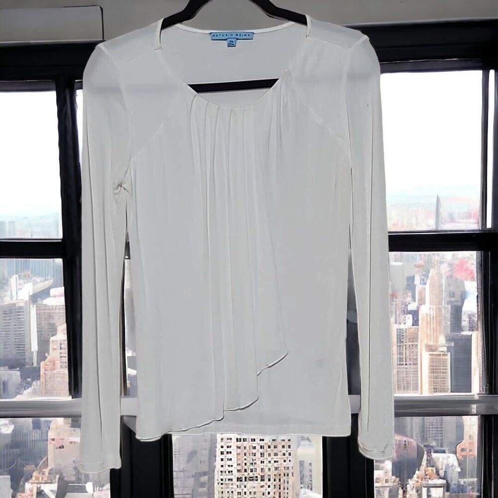 Antonio Melani Blouse Top Womens Size XS Ivory Pleated Faux Wrap